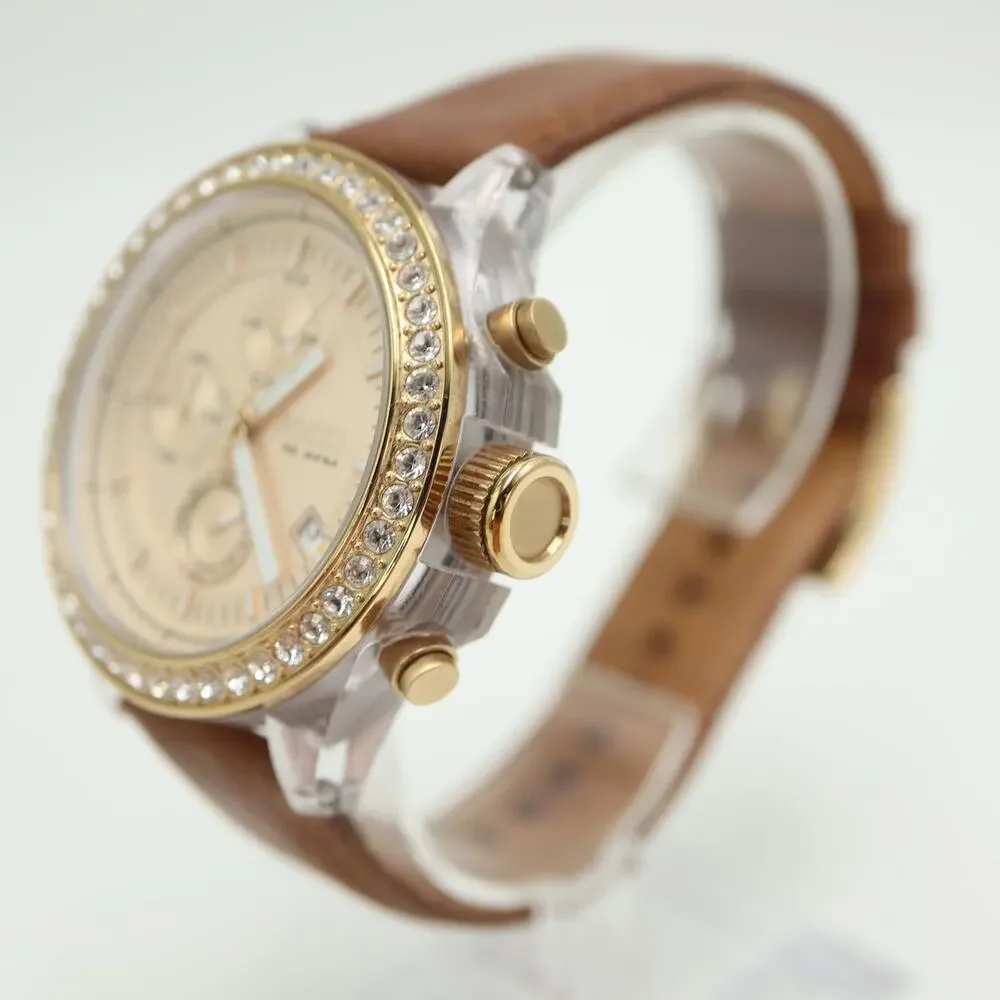 Fossil Decker Womens 42mm Chronograph Watch Brown Leather CH2724 w New Battery